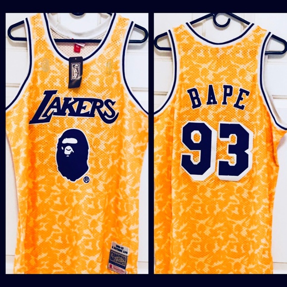 mitchell and ness bape lakers